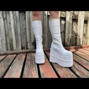 Demonia White Unicorn Sparkle Platform Boots